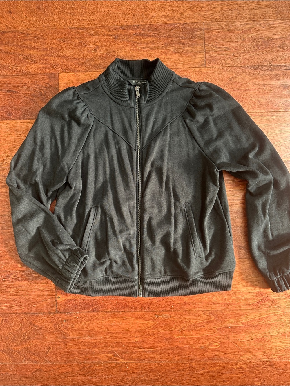 Banana Republic Factory Black Ribbed-Collar Zip Bomber Lightweight Jacket